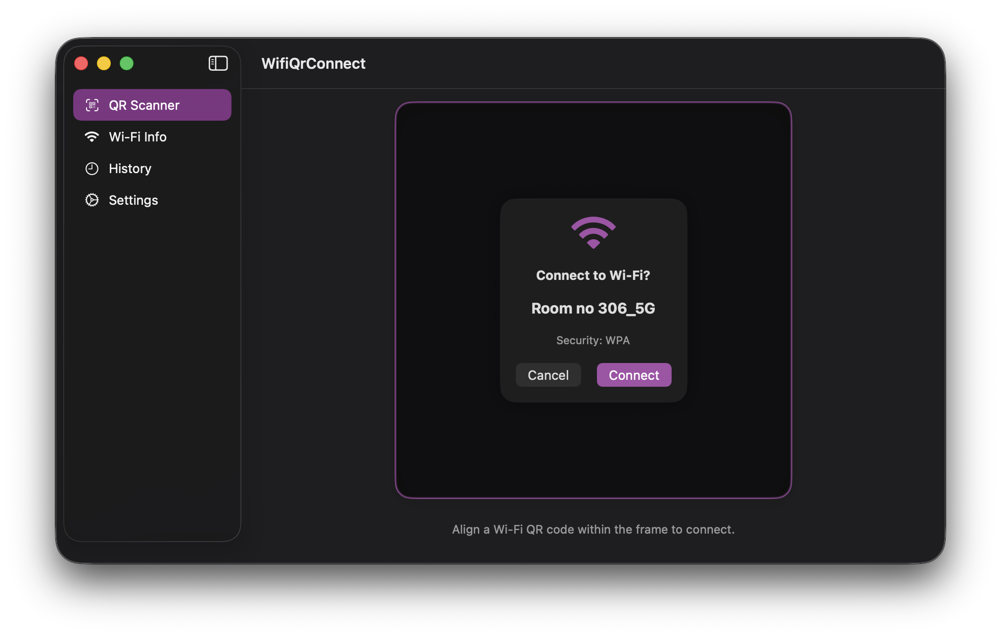 WiFi QR Connect App Interface